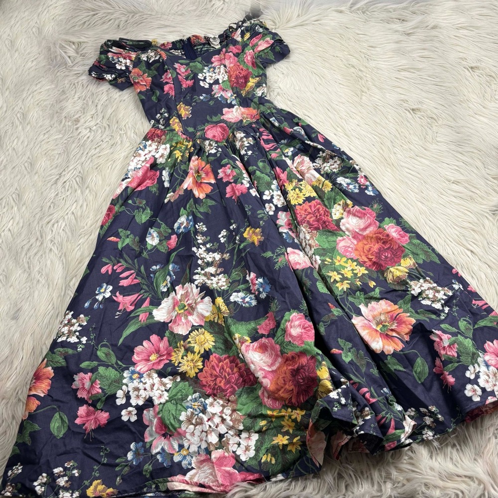 Vinateg 80's Karin‎ Stevens 4 Floral Sweetheart Off Shoulder Tea Length Dress